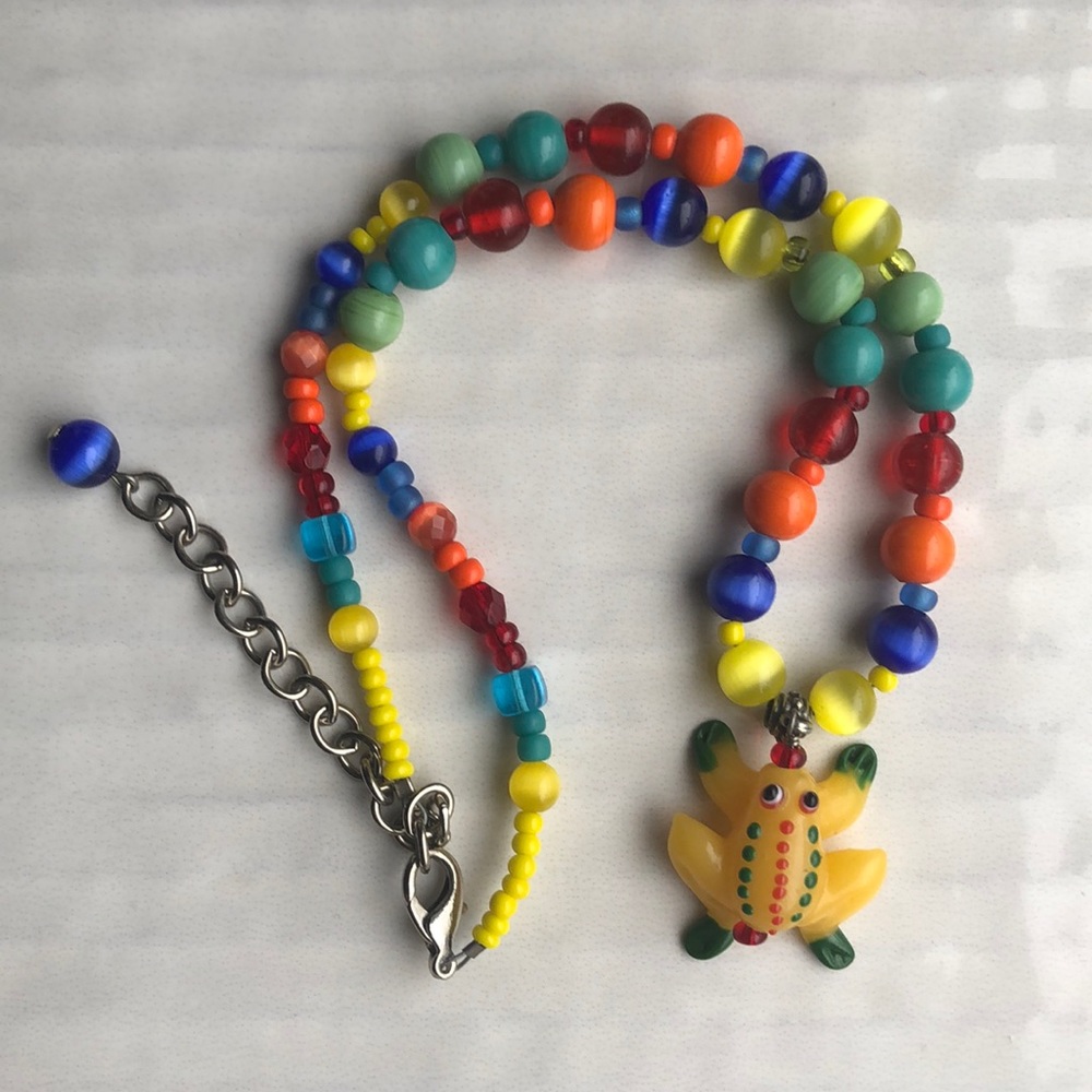 Funky Bright Yellow Frog Glass Bead Necklace